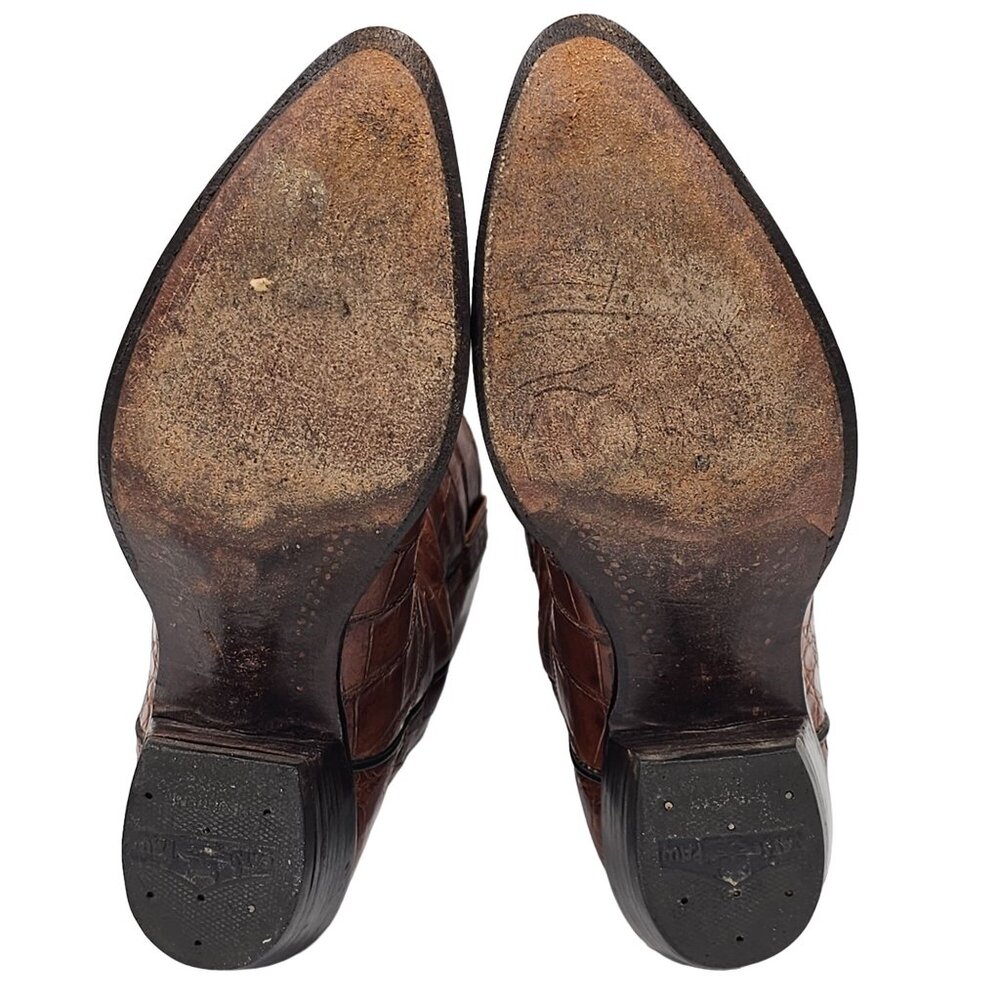 Vintage Rios of Mercedes Custom Full Alligator Brown Cowboy Boots Raymondville - Picture 5 of 16